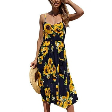 Annhoo Women Dress Summer Spaghetti Strap Sundress Casual Floral Midi Backless Button Up Swing Dresses Annhoo Women Dress Summer Spaghetti Strap Sundress Casual Floral Midi Backless Button Up Swing Dresses